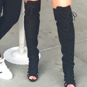 ASOS black thigh high lace up boots